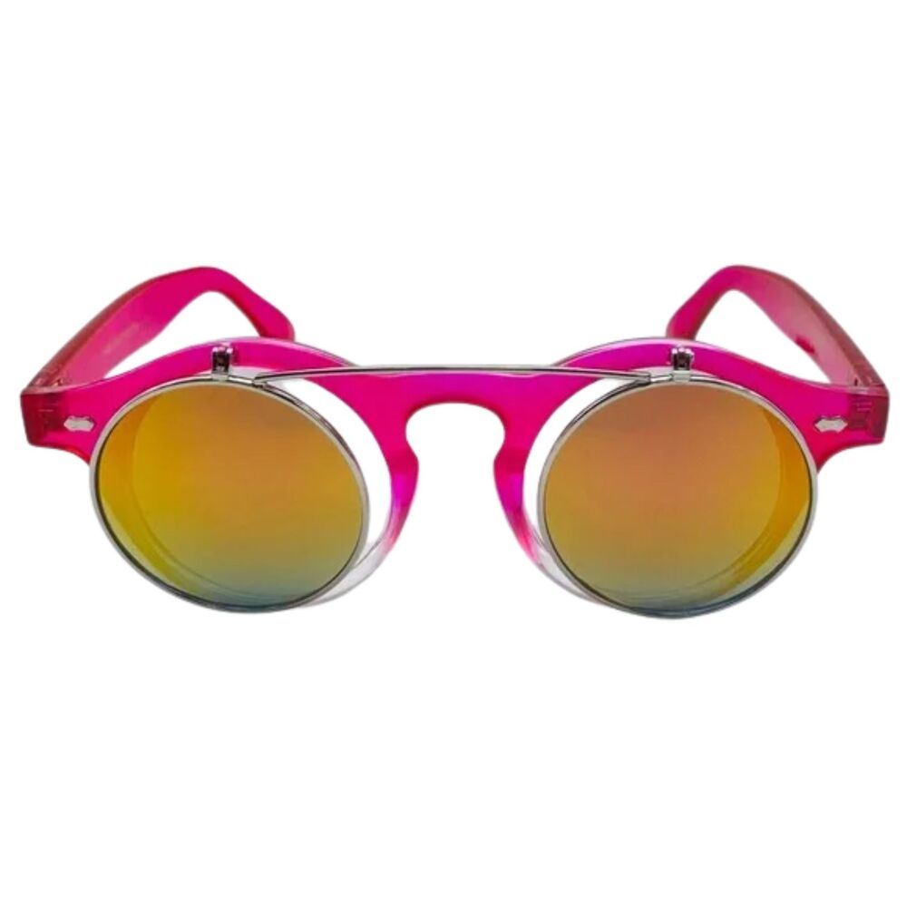 6112 | Gold Mirror Lens Flip Up Circle Sunglasses